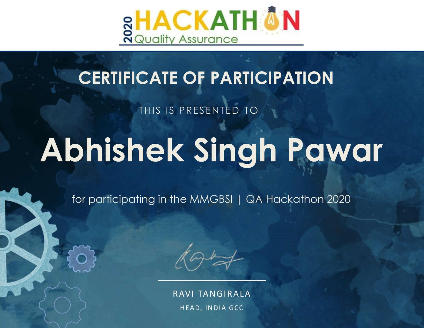 Hackathon certificate